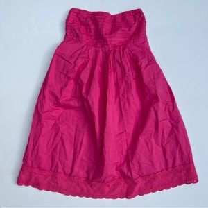 EUC J CREW HOT Pink Smocked Strapless Dress Small